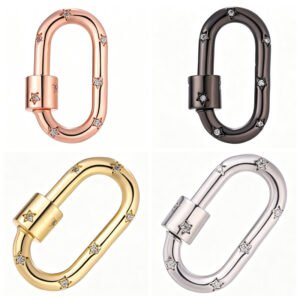 5pcs Brass Oval lock Charm Clasps Carabiner W.Cubic Zirconia